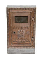 fantastic early 20th century ornamental copper-plated cast iron reliance building lobby "cutler" mail collection box with hinged door