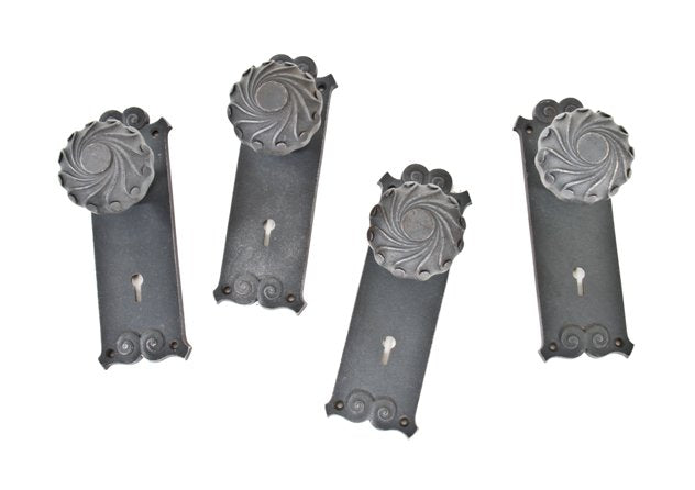 group of late 19th century american interior reliance building office door hardware with original bower-barff finish largely intact