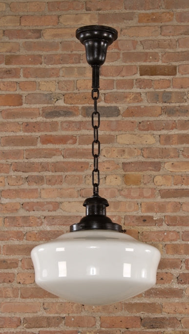 original early 20th century reliance building interior office "schoolhouse" style single electric light fixture or pendant with oversized globe