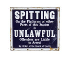original and hard to find early c. 1915-20 interior new york city subway interborough rapid transit company "no spitting" cobalt blue porcelain enameled informational sign