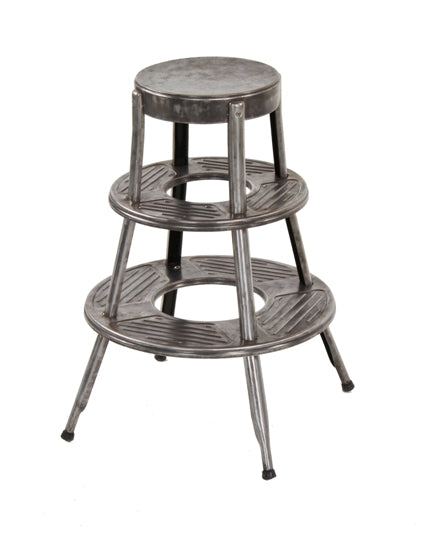 c. 1930's antique american industrial folded and pressed steel outdoor filling station island oil can display rack with graduated tiers