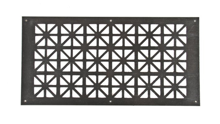 original late 19th century single-sided heavy gauge stamped steel reliance building wall vent cover with "union jack" design motif