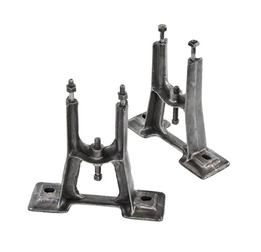 matching set of american early 20th century reinforced cast iron ceiling mount factory belt pulley shaft hangers with brushed metal finish