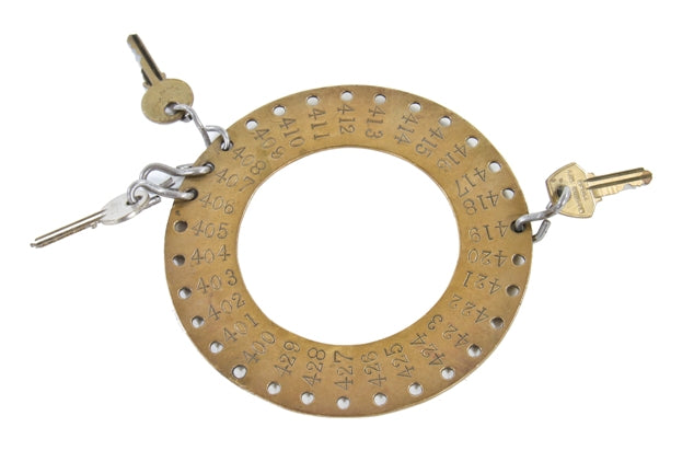 original antique american reliance office building "4th floor" master key ring with lightly incised office door numbers