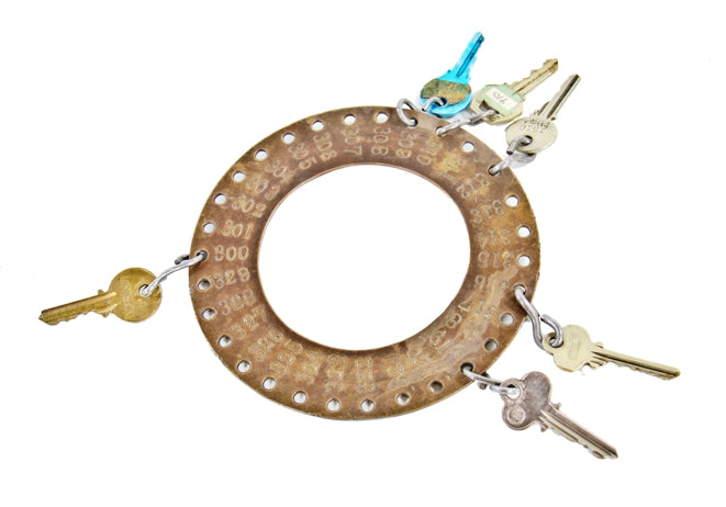 late 19th century reliance office building chief engineer "3rd floor" master office door key ring comprised of brass with incised numbers