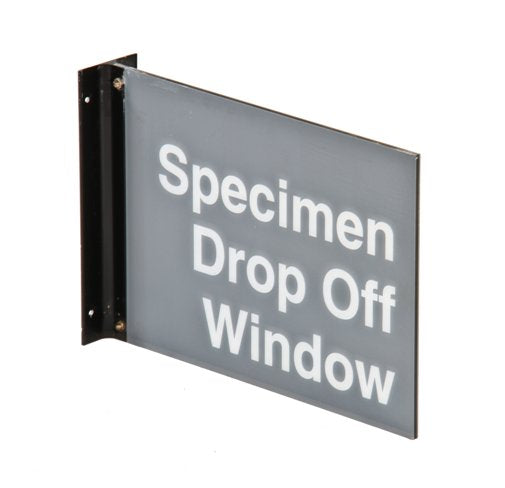 vintage 1970's interior wall-mount double sided "specimen drop off window" hospital research laboratory flange sign