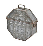 depression era american made vintage industrial reinforced steel moving picture film "universal" transport case with hinged top and carrying handle