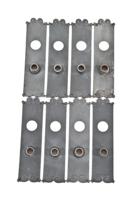 lot of eight matching c. 1895 ornamental cast iron reliance building office door neoclassical style escutcheons with volutes