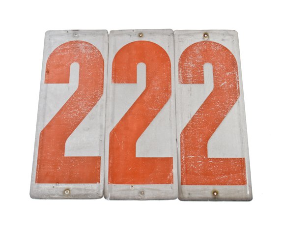 group of three matching c. 1950's american exterior cleveland filling station changeable stamped aluminum price number signs