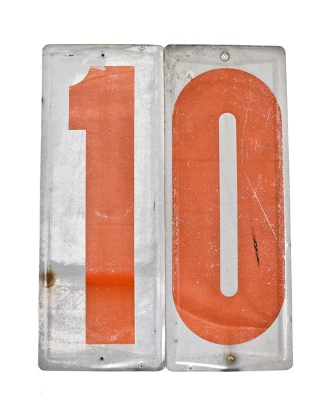 c. 1950's vintage american industrial set of exterior stamped aluminum service station changeable price number signs