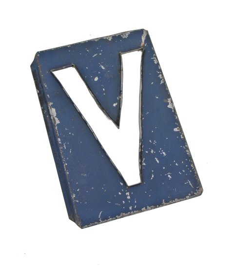 single-sided early 20th century antique american old blue paint galvanized tin metal theater marquee "changeable" letter sign