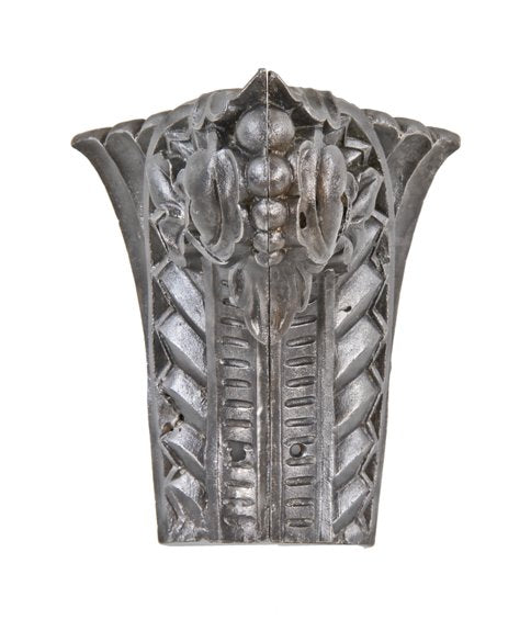 original and intact rare 19th century antique salvaged pre-chicago fire heavily ornamented riveted joint cast iron interior support column capital fragment with brushed metal finish