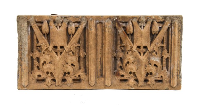 original c. 1936 american "sullivanesque" style slip glaze exterior oliver p. morton school main building cornice terra cotta panel