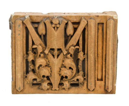 hard to find american prairie school exterior slip glaze terra cotta panel salvaged from the oliver p. morton school