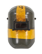c. 1950's vintage american industrial machine shop molded fiberglass welding helmet with intact hinged eye shield