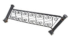 original baked black c. late 19th century american late victorian era ornamental iron exterior residential balustrade with flanking cast iron newel posts