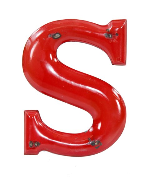 single c. 1930's vintage american made cherry red porcelain enameled heavy gauge steel exterior letter sign