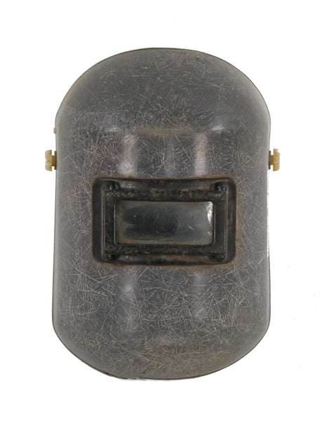 intact vintage american industrial factory machinist molded fiberglass welding helmet with eye shield and head strap