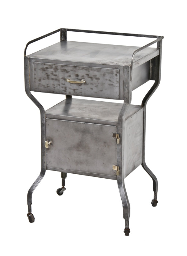 unusual c. 1918-20 american vintage medical brushed folded and formed cold-rolled steel hospital mobile supply cabinet