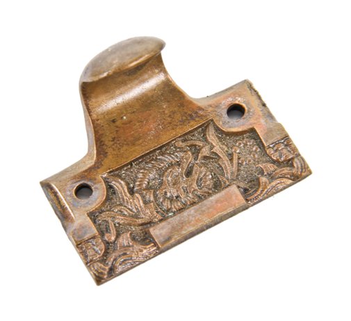 hard to find late 19th century american ornamental cast bronze "columbian" pattern residential window sash pull or finger lift