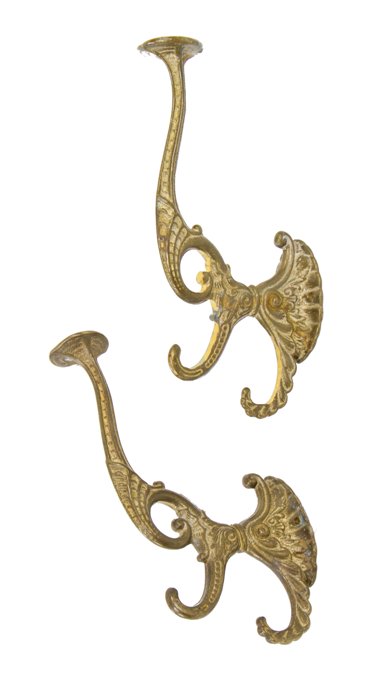 pair of original late 19th century american ornamental cast brass interior chicago greystone parlor hall tree coat hooks