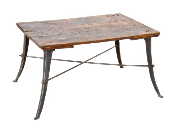 repurposed vintage american industrial four-legged stationary multi-purpose table with brushed cast iron flared legs