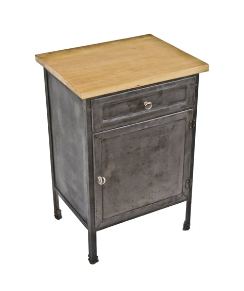 c. 1930's american vintage medical stationary hospital operating room supply cabinet with newly added maple wood tabletop