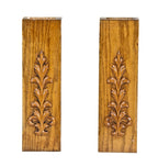 two matching late 19th century american victorian era varnished oak wood residential colonnade box-shaped columns with floral applique