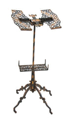 remarkably intact and all original 19th century filigree cast iron mobile combination reading and dictionary stand with largely intact oxidized copper-plated finish