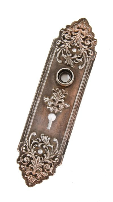 original early 20th century american ornamental cast iron milwaukee foursquare residential passage door backplate or escutcheon