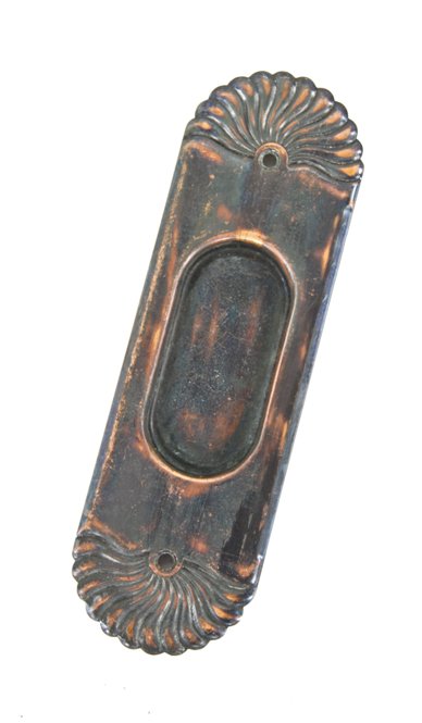 c. 1890's american victorian era antique "putnam" pattern ornamental wrought brass interior residential sliding door escutcheon