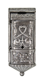 hard to find original 19th century american antique ornamental cast iron flush mount mail-box featuring a representation of the head of satyr