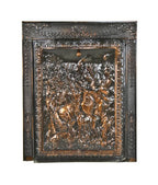 complete early 20th century american antique interior residential fireplace figural summer cover and matching surround with oxidized copper finish