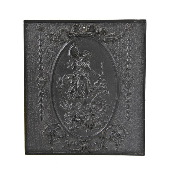 highly desirable 19th century american victorian era interior residential "huntress diana" figural summer cover with uniform black enameled finish