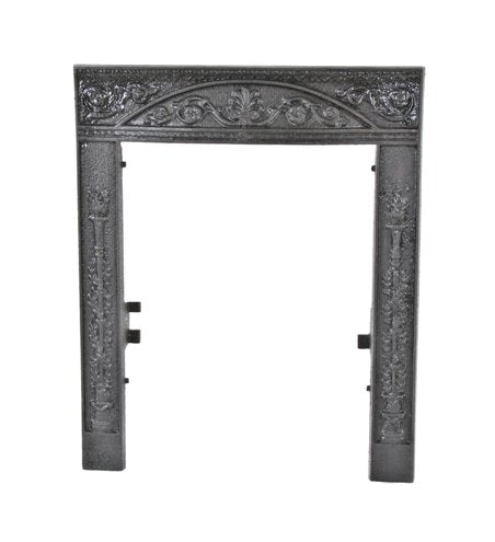 c. 1890's antique american black enameled "fire-front" or summer cover surround with embossed neoclassical design elements