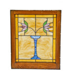 c. 1915 american arts & crafts or chicago bungalow potted plant art glass residential window with faux grain wood sash frame