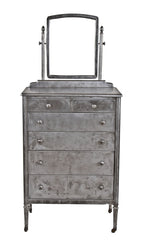 original c. 1920's original and completely intact american industrial refinished "simmons" highboy dresser unit with swivel mirror
