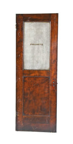 original 19th century varnished mahogany wood interior reliance building "private" lavatory door with intact gold leaf lettering