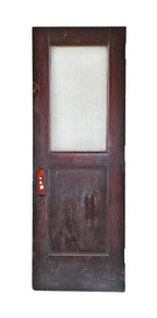19th century american interior reliance building mahogany wood office door with original and intact "florentine" pattern textured glass pane