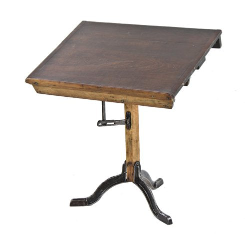 unusual c. 1920's vintage american industrial three-legged cast iron drafting table with refinished spacious drawing board