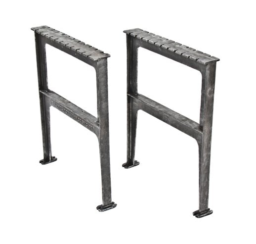 original and intact american industrial reinforced cast iron interior factory building table bases or legs with grooved floor plates