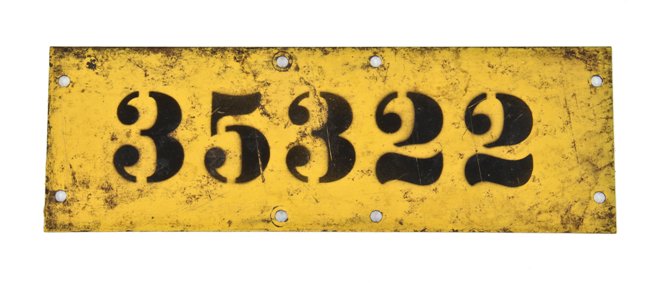 c. 1930's american industrial single-sided die cut steel brightly colored wall-mount ford foundry workstation identification plaque