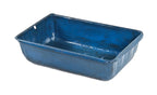 repainted blue enameled c. 1930's folded and pressed heavy gauge cold-rolled steel single compartment bin or tote with rolled lip