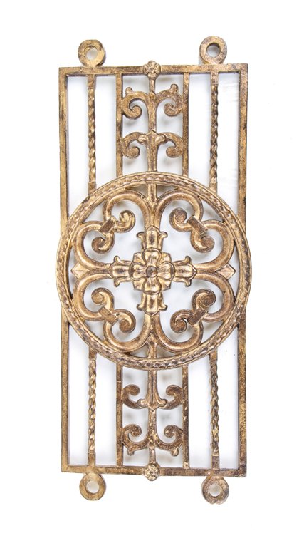historically important late 1920's original gold enameled cast iron sheridan theater interior lobby baluster panel with floriated medallion
