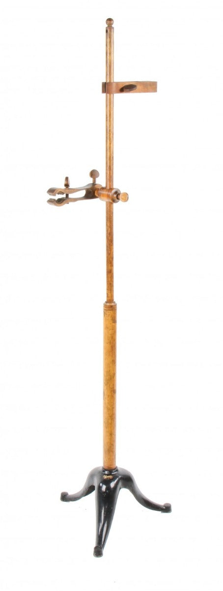 rare early 20th century antique american medical crookes x-ray tube wood and cast iron stand with adjustable brackets