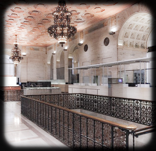 historically important double-sided c. 1928 ornamental cast bronze hyde park bank building interior lobby staircase baluster panel featuring aquatic creatures