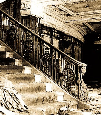 historically important late 1920's original gold enameled cast iron sheridan theater interior lobby baluster panel with floriated medallion