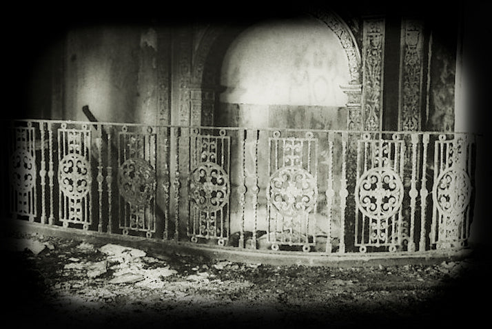 exceptionally intact late 1920's american ornamental cast iron neoclassical style historic sheridan theater lobby staircase baluster panel