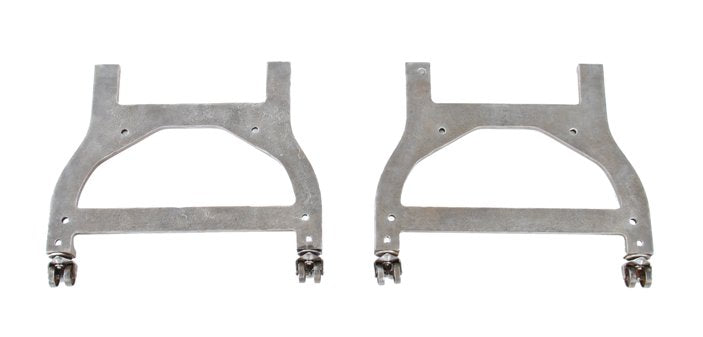 matching pair of c. 1920-22 vintage american solid cast iron contour measuring projector bases with original double-wheel casters