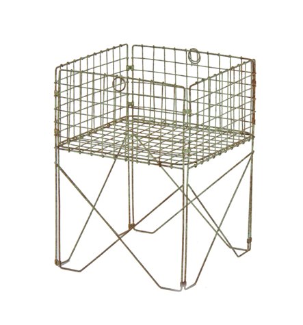 c. 1930's multi-purpose american industrial weathered and worn green enameled steel wire freestanding "union" collapsible basket